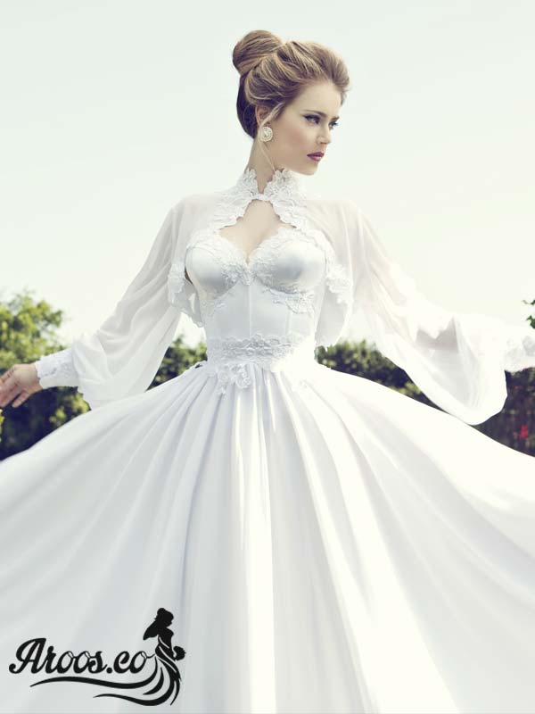 مدل لباس عروس پرنسسی دنباله دار
